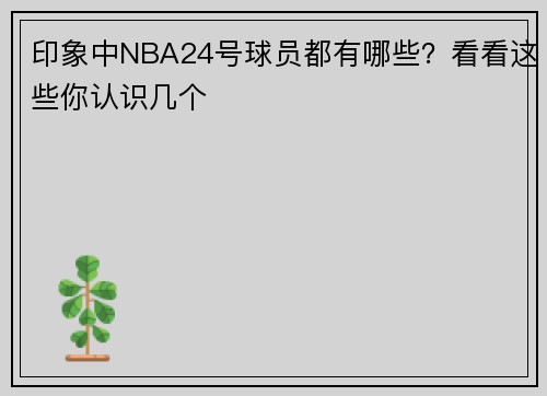 印象中NBA24号球员都有哪些？看看这些你认识几个